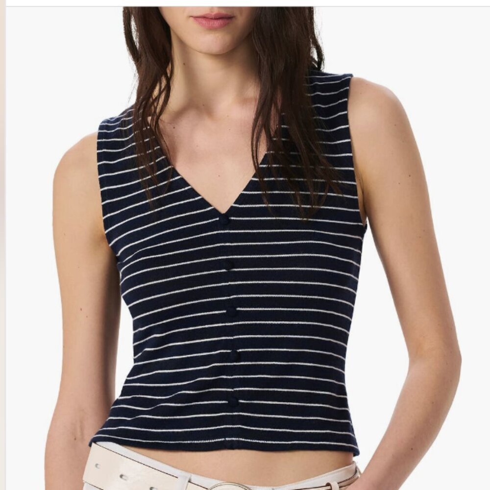 Rag & Bone Striped Button Front Tank Top Size L Navy White V Neck Knit NWT